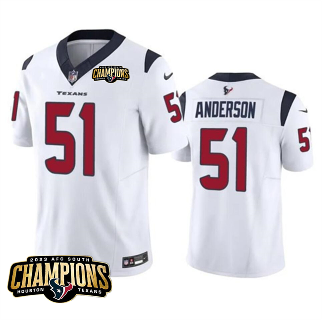 Men's Houston Texans #51 Will Anderson Jr. White 2023 F.U.S.E. AFC South Champions Patch Vapor Untouchable Limited Football Stitched Jersey